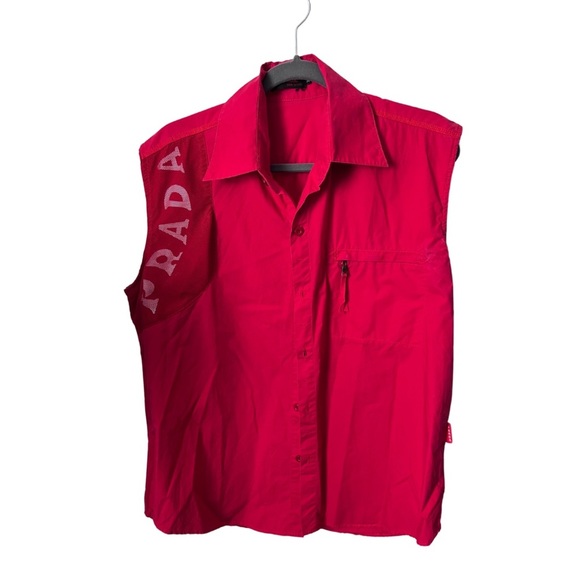 Prada Other - Prada | 100% Cotton Sleeveless Red  Button Down Shirt | Size XL